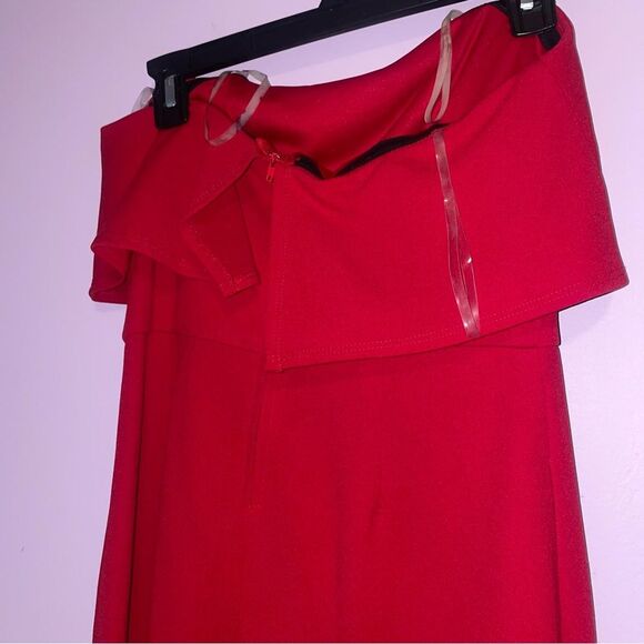 Crystal Sky S Red Strapless Jumpsuit Wide Leg Ruffle - Picture 6 of 9